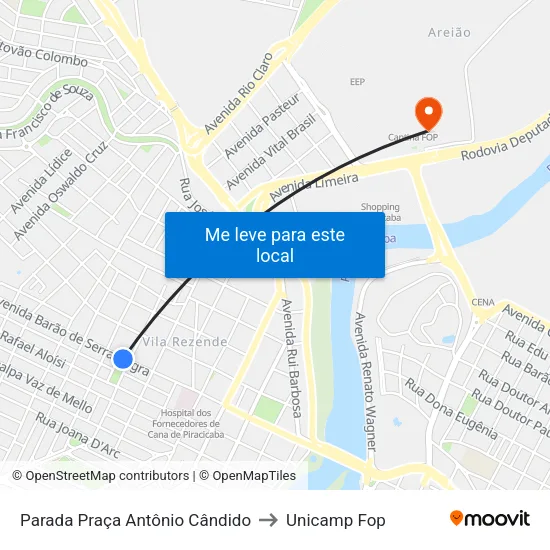Parada Praça Antônio Cândido to Unicamp Fop map