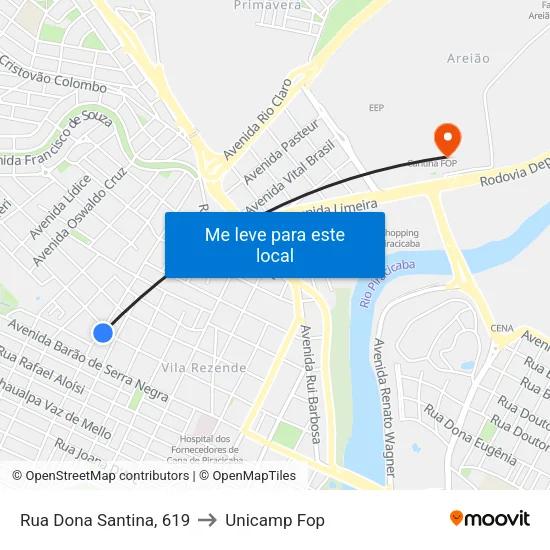 Rua Dona Santina, 619 to Unicamp Fop map