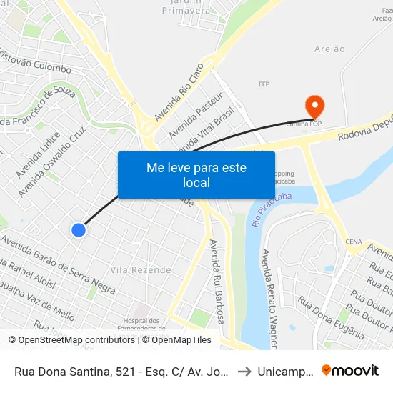 Rua Dona Santina, 521 - Esq. C/ Av. João Teodoro to Unicamp Fop map