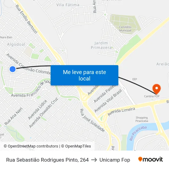 Rua Sebastião Rodrigues Pinto, 264 to Unicamp Fop map