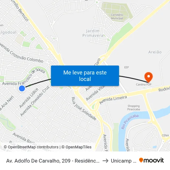 Av. Adolfo De Carvalho, 209 - Residência, Nº 209 to Unicamp Fop map