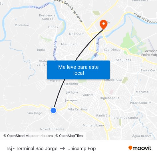 Tsj - Terminal São Jorge to Unicamp Fop map