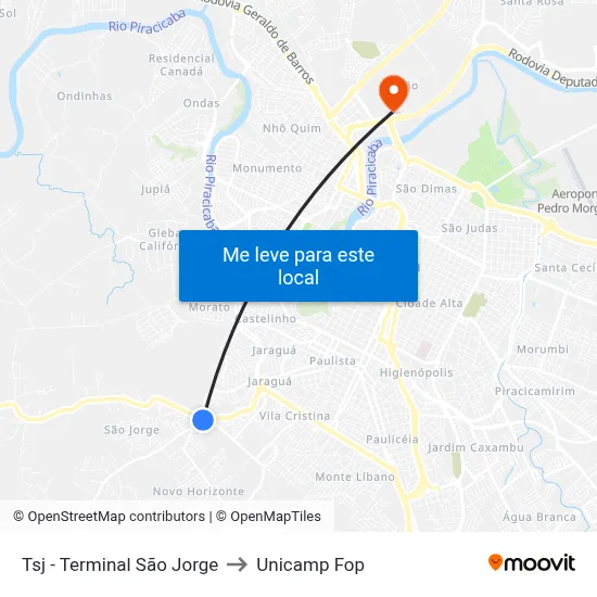 Tsj - Terminal São Jorge to Unicamp Fop map