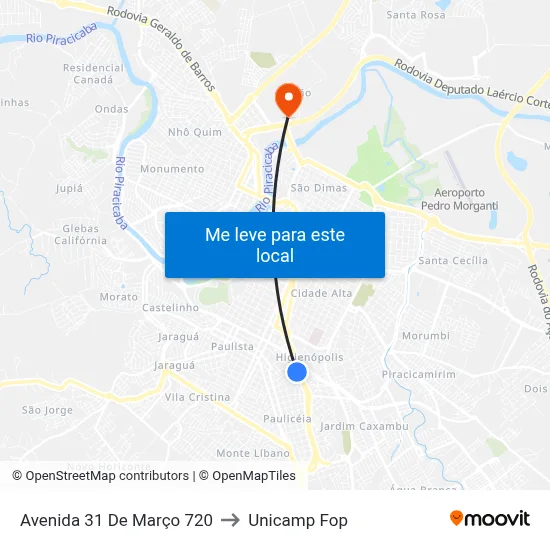 Avenida 31 De Março 720 to Unicamp Fop map