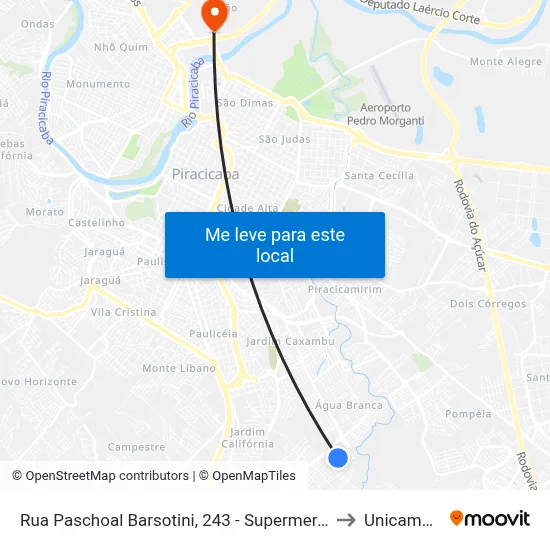 Rua Paschoal Barsotini, 243 - Supermercado Scarpin to Unicamp Fop map