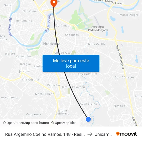 Rua Argemiro Coelho Ramos, 148 - Residência, Nº 148 to Unicamp Fop map