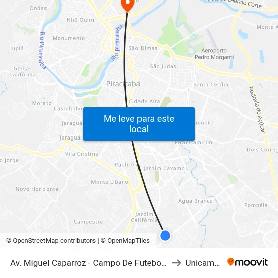 Av. Miguel Caparroz - Campo De Futebol - Água Branca to Unicamp Fop map