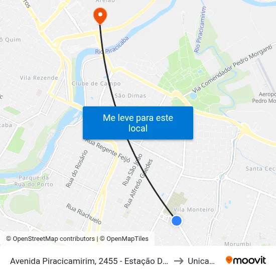 Avenida Piracicamirim, 2455 - Estação De Conexão Maderama to Unicamp Fop map