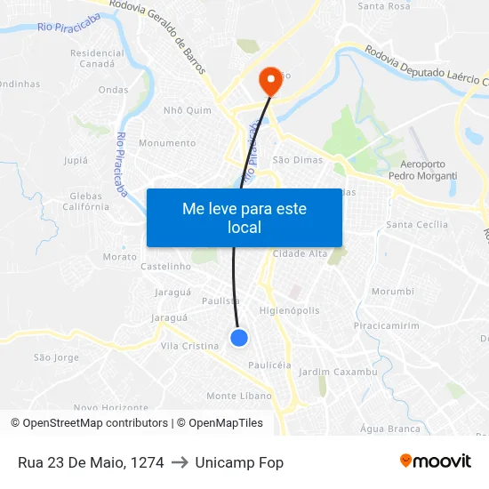 Rua 23 De Maio, 1274 to Unicamp Fop map