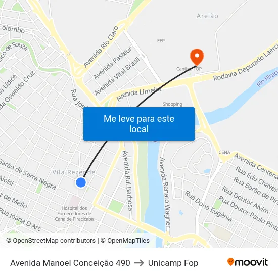 Avenida Manoel Conceição 490 to Unicamp Fop map