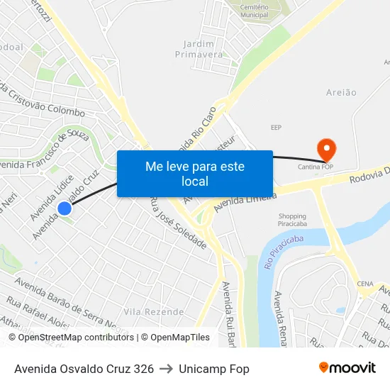 Avenida Osvaldo Cruz 326 to Unicamp Fop map