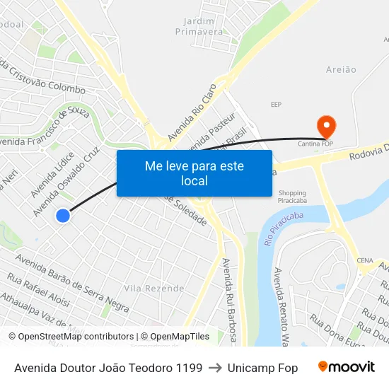 Avenida Doutor João Teodoro 1199 to Unicamp Fop map