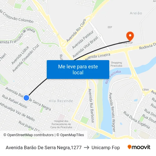 Avenida Barão De Serra Negra,1277 to Unicamp Fop map