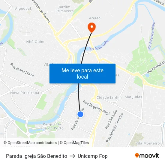Parada Igreja São Benedito to Unicamp Fop map