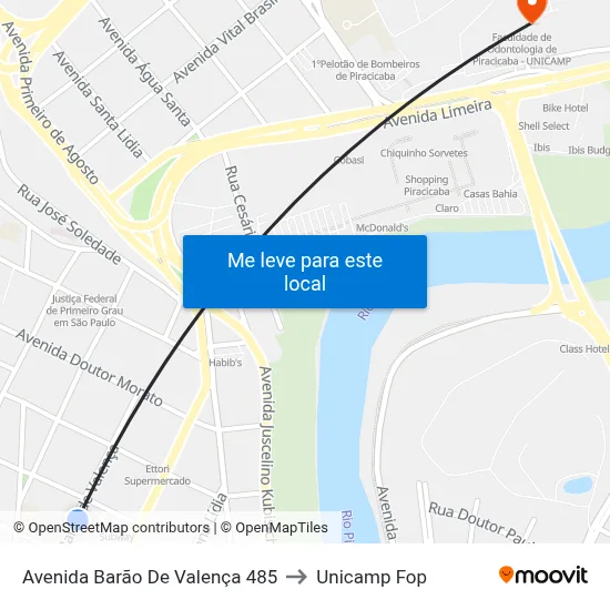 Avenida Barão De Valença 485 to Unicamp Fop map
