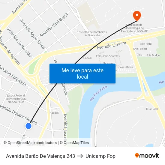 Avenida Barão De Valença 243 to Unicamp Fop map