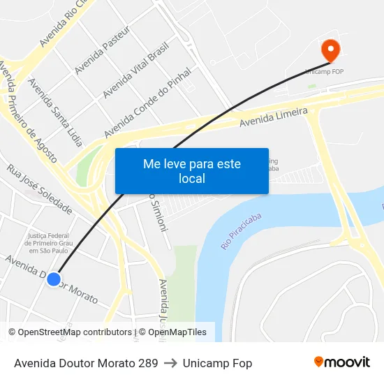 Avenida Doutor Morato 289 to Unicamp Fop map