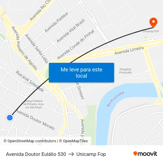 Avenida Doutor Eulálio 530 to Unicamp Fop map