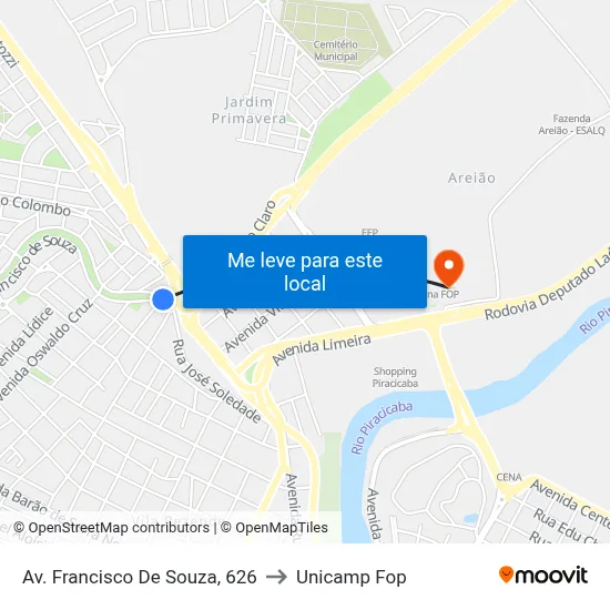 Av. Francisco De Souza, 626 to Unicamp Fop map