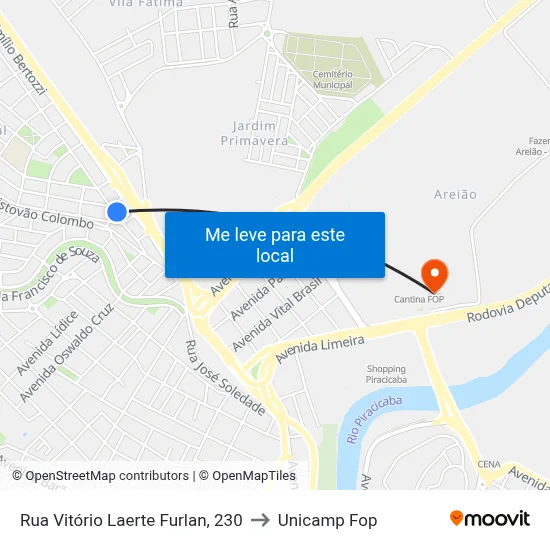 Rua Vitório Laerte Furlan, 230 to Unicamp Fop map