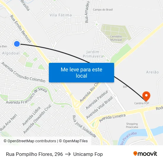 Rua Pompilho Flores, 296 to Unicamp Fop map