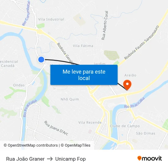 Rua João Graner to Unicamp Fop map
