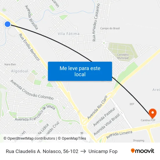 Rua Claudelis A. Nolasco, 56-102 to Unicamp Fop map