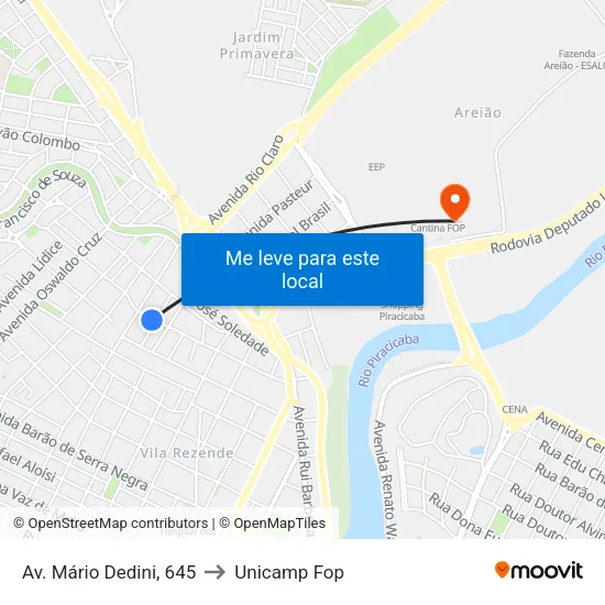 Av. Mário Dedini, 645 to Unicamp Fop map