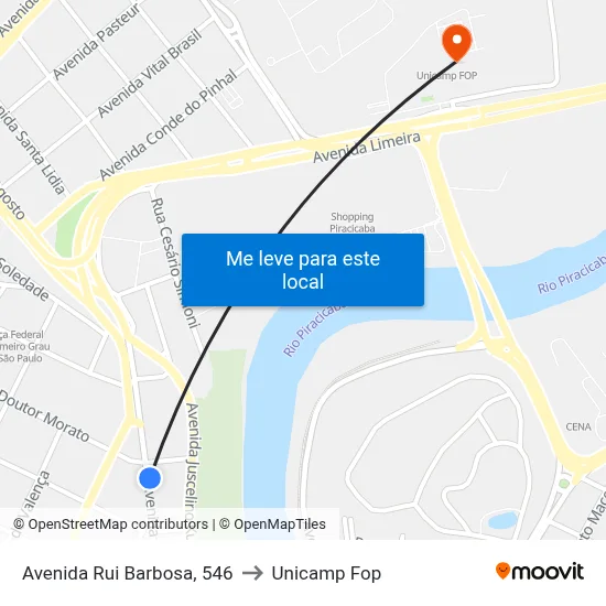 Avenida Rui Barbosa, 546 to Unicamp Fop map