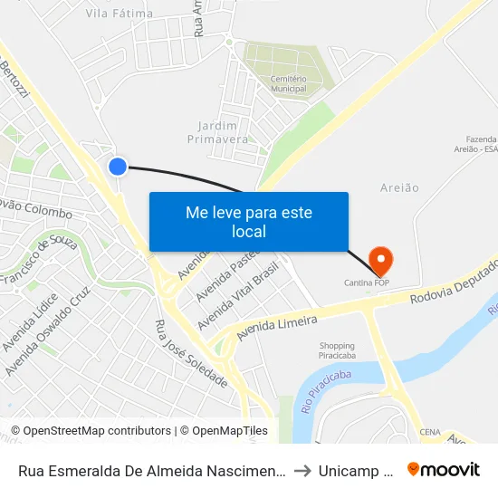 Rua Esmeralda De Almeida Nascimento126 to Unicamp Fop map