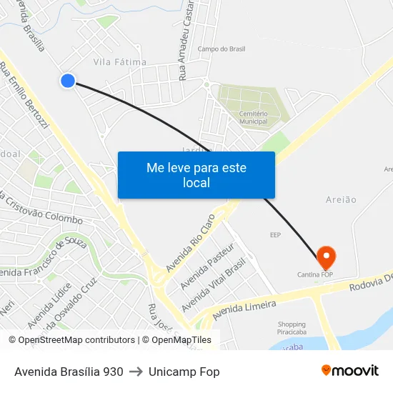 Avenida Brasília 930 to Unicamp Fop map