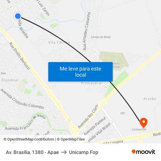 Av. Brasília, 1380 - Apae to Unicamp Fop map