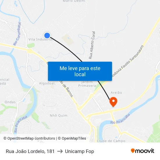 Rua João Lordelo, 181 to Unicamp Fop map