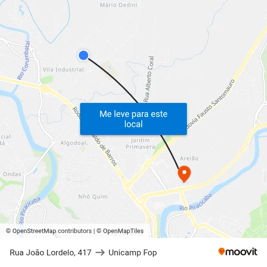 Rua João Lordelo, 417 to Unicamp Fop map
