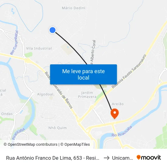 Rua Antônio Franco De Lima, 653 - Residência, Antes 653 to Unicamp Fop map