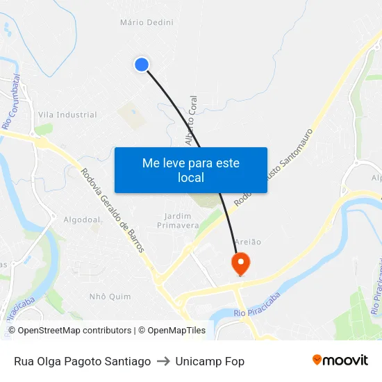 Rua Olga Pagoto Santiago to Unicamp Fop map