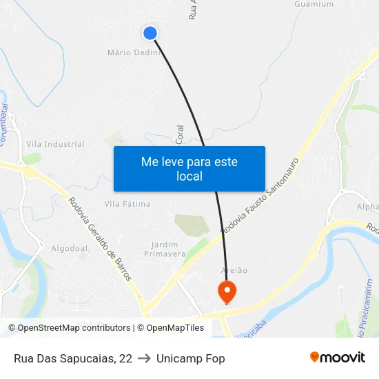 Rua Das Sapucaias, 22 to Unicamp Fop map