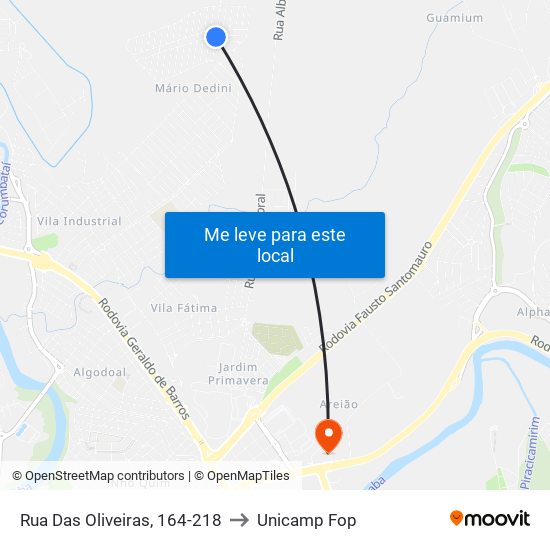Rua Das Oliveiras, 164-218 to Unicamp Fop map