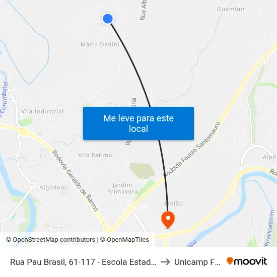 Rua Pau Brasil, 61-117 - Escola Estadual to Unicamp Fop map
