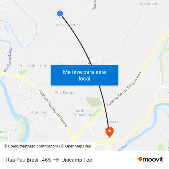 Rua Pau Brasil, 465 to Unicamp Fop map