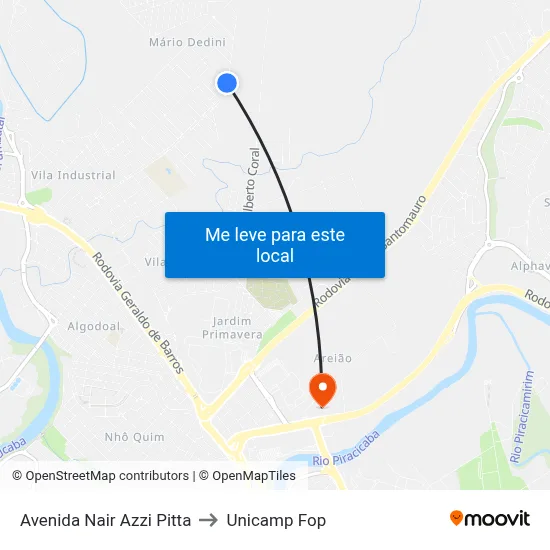 Avenida Nair Azzi Pitta to Unicamp Fop map