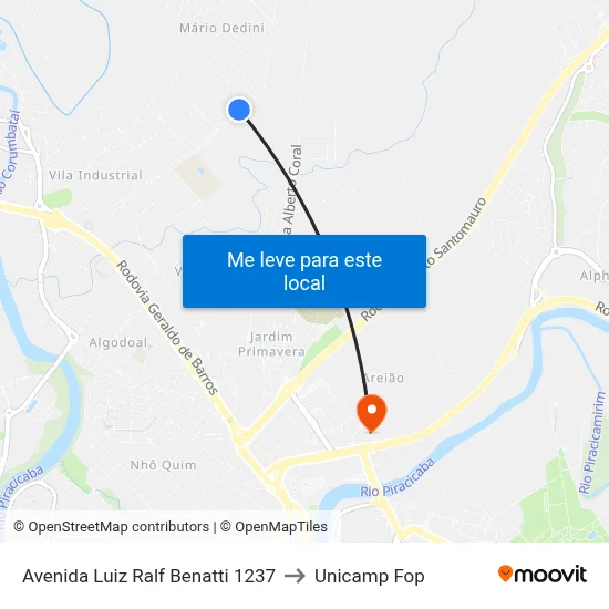 Avenida Luiz Ralf Benatti 1237 to Unicamp Fop map