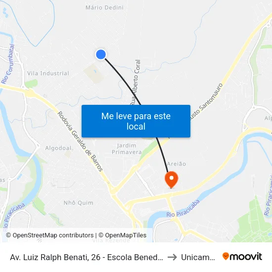 Av. Luiz Ralph Benati, 26 - Escola Benedito De Andrade to Unicamp Fop map