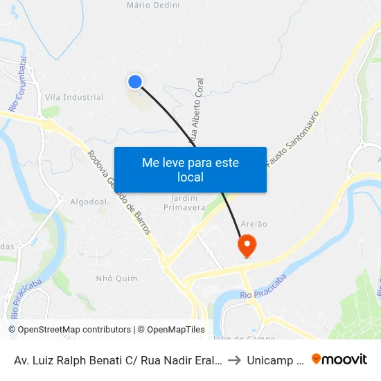 Av. Luiz Ralph Benati C/ Rua Nadir Eraldo Stela to Unicamp Fop map