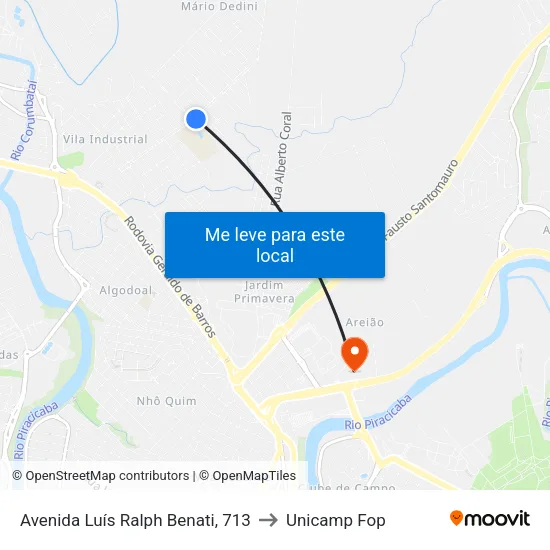 Avenida Luís Ralph Benati, 713 to Unicamp Fop map