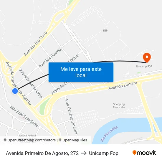 Avenida Primeiro De Agosto, 272 to Unicamp Fop map