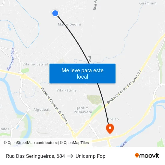 Rua Das Seringueiras, 684 to Unicamp Fop map