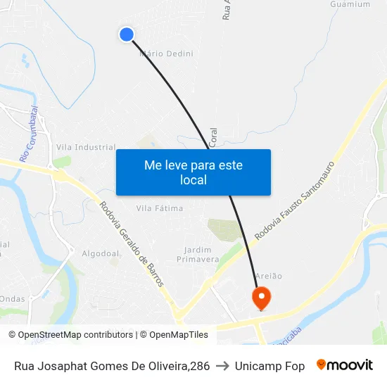 Rua Josaphat Gomes De Oliveira,286 to Unicamp Fop map