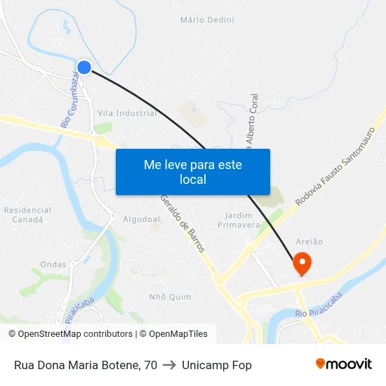 Rua Dona Maria Botene, 70 to Unicamp Fop map