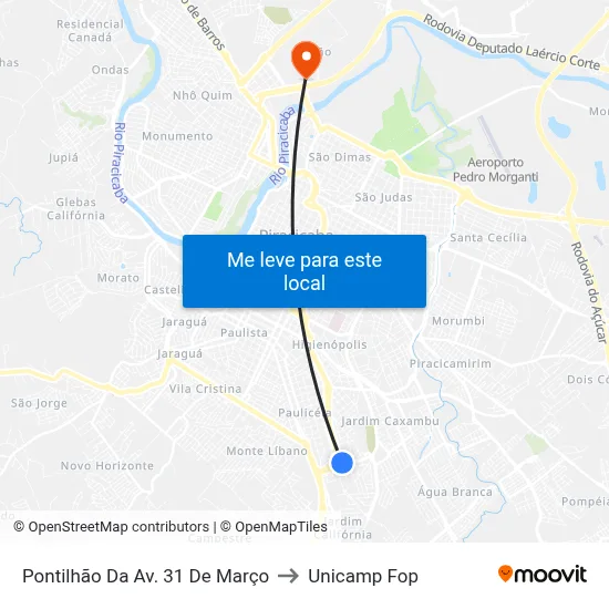 Pontilhão Da Av. 31 De Março to Unicamp Fop map